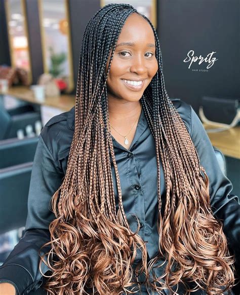 box braids with curly hair at the end|medium box braids curly ends.